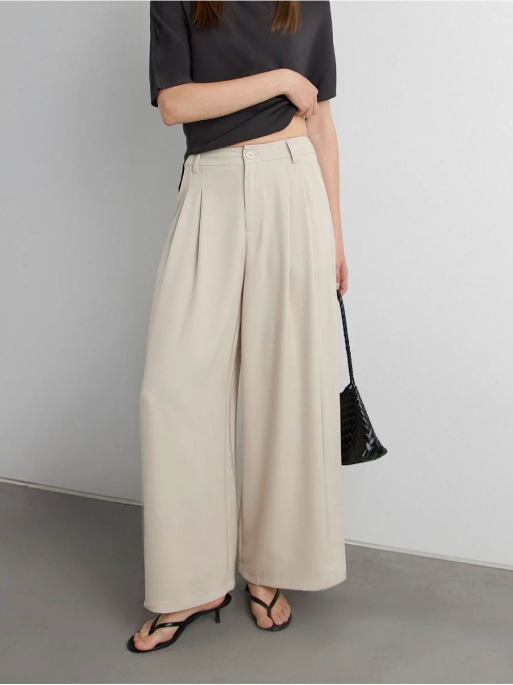 OAK + FORT Wide-Leg High-Rise Trousers in Blue